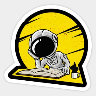 Cute Austronaut Reads Book In Space Sticker